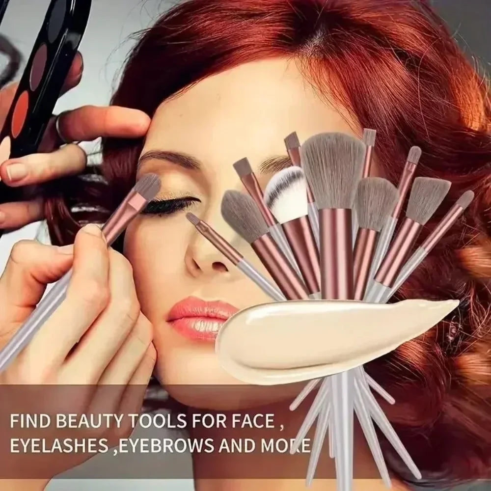 13-Piece Fluffy Makeup Brush Set for Face & Eyes