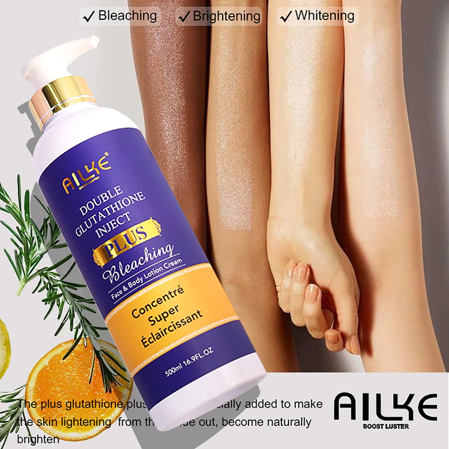 AILKE Skin Lightening Serum for Face and Body, with Double Glutathione, Day And Night Brightening Serum, Support Private Label