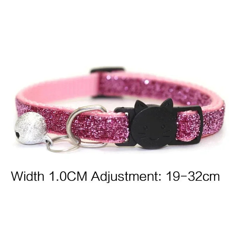 Glitter Velvet Cat Collar with Bell - Cat Face Safety Buckle – photo 3