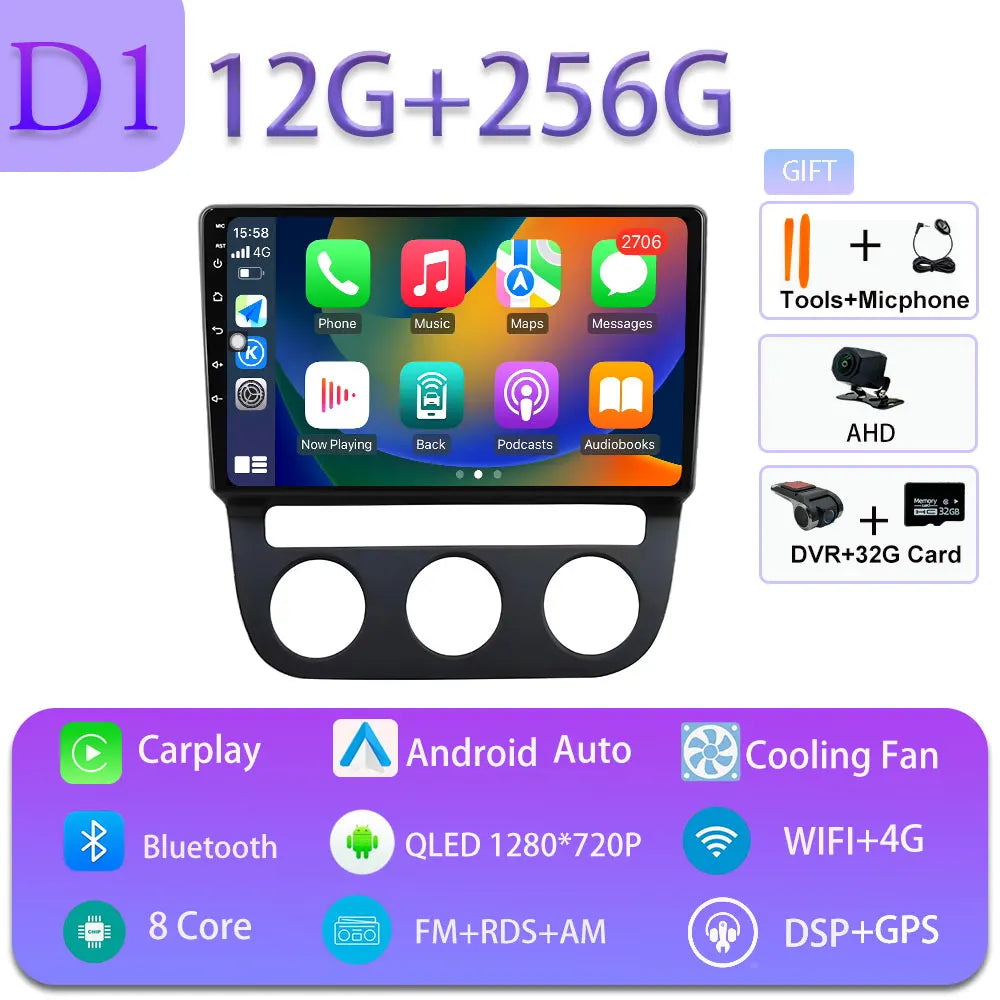 Android Car Stereo for VW Golf Mk5, Jetta GLI, Rabbit 1K (2006–2010) — CarPlay, Android Auto, GPS, 4G, WiFi