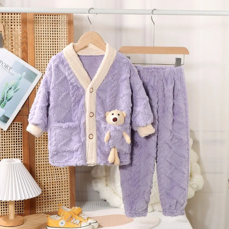 Kids Coral Fleece Pajama Set - Thick Winter Loungewear for Boys and Girls - photo 6