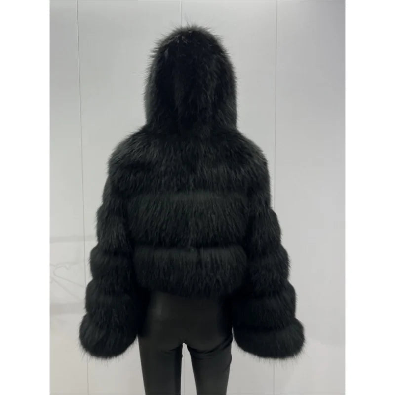 Women's Short Raccoon Fur Coat, Winter Jacket