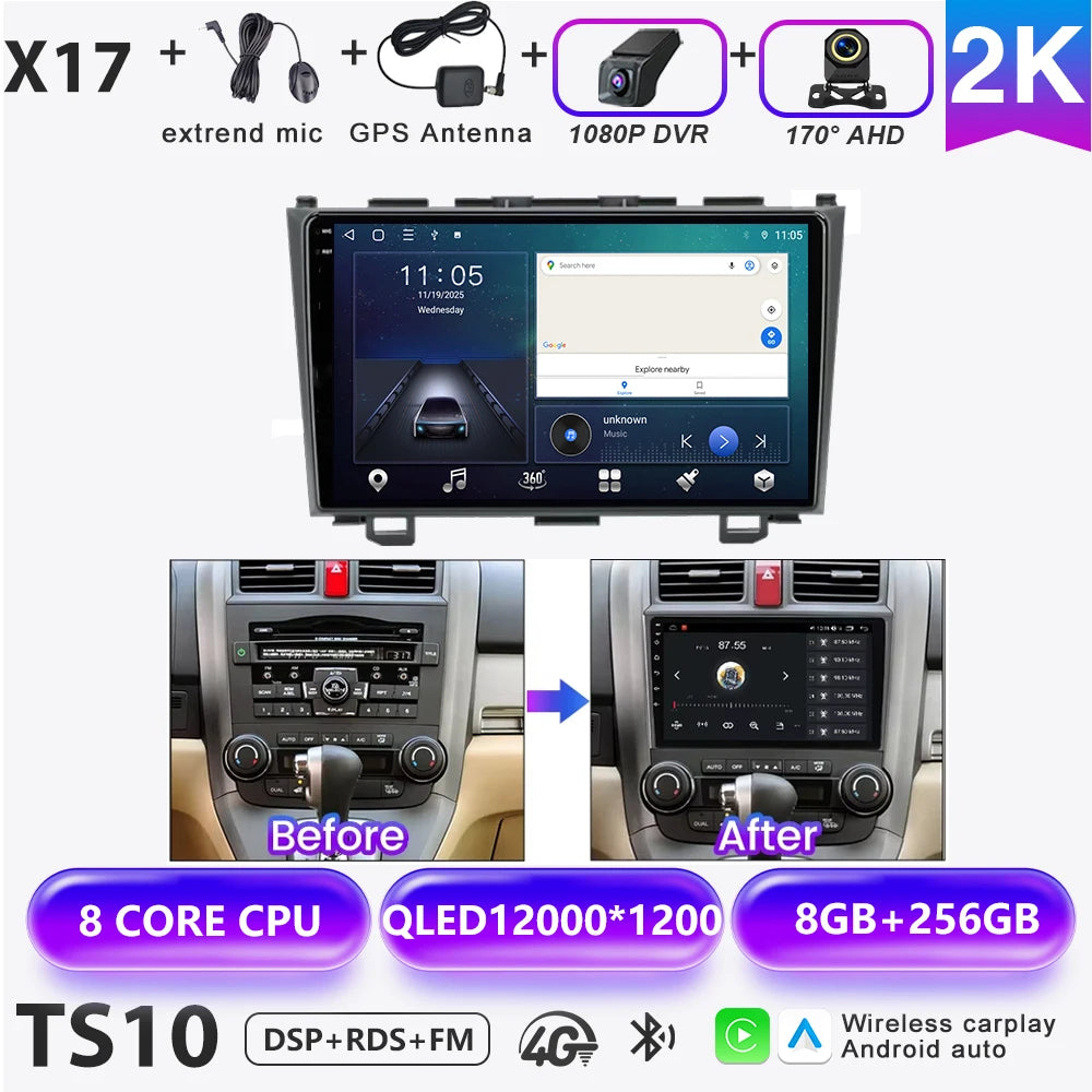 Carplay Car Radio For Honda CR-V 3 RE CRV 2007-2011 Android 16 Multimedia Video Player 2 Din Navigation GPS DVD Head Unit 8Core