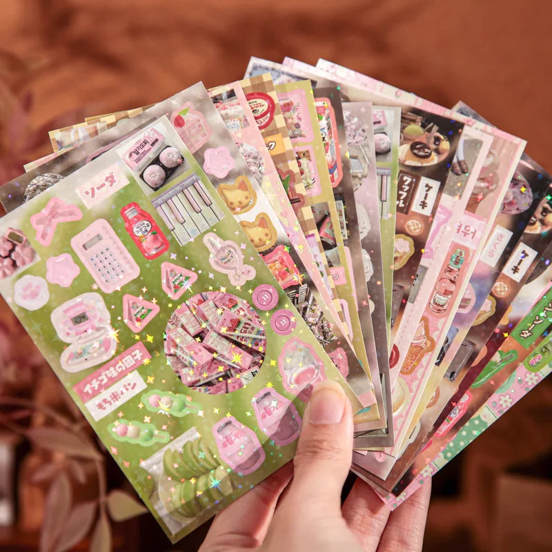 30 Pages Retro Cute Y2K Food Cut Film Sticker Book Journal Handbook Scrapbook DIY Phone Case Decoration Sticker Gift