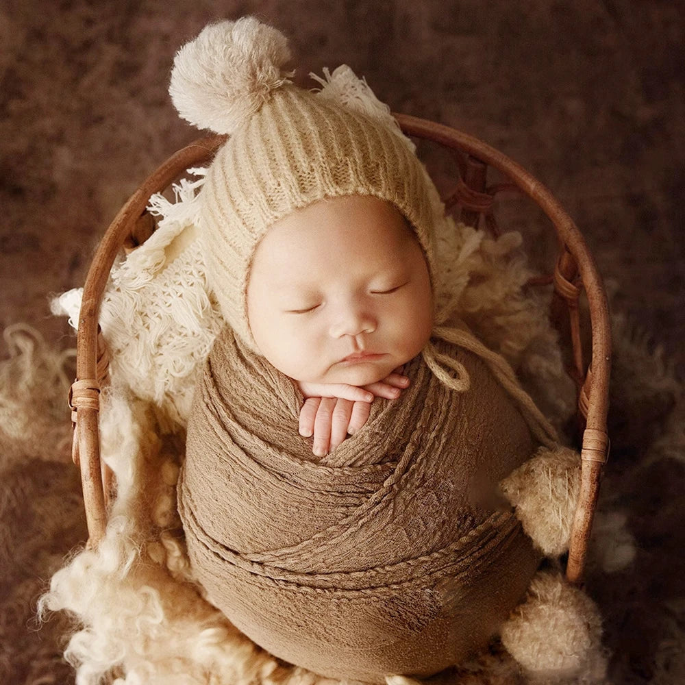 Newborn Pixie Pom Pom Bonnet - Knit Baby Photo Prop Hat - photo 6