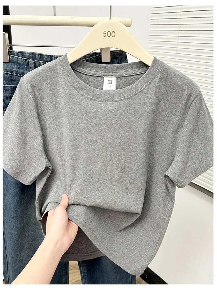 Women's Solid Short Sleeve Tee — Casual Y2K Top