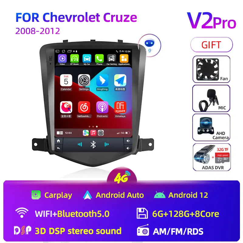Car Stereo with Apple CarPlay & Android Auto, Compatible with Chevrolet Cruze (2008-2012)