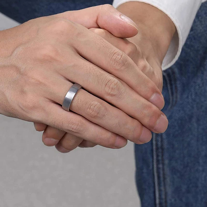 Tungsten Carbide Ring — 6mm/8mm Brushed Silver Tone Band