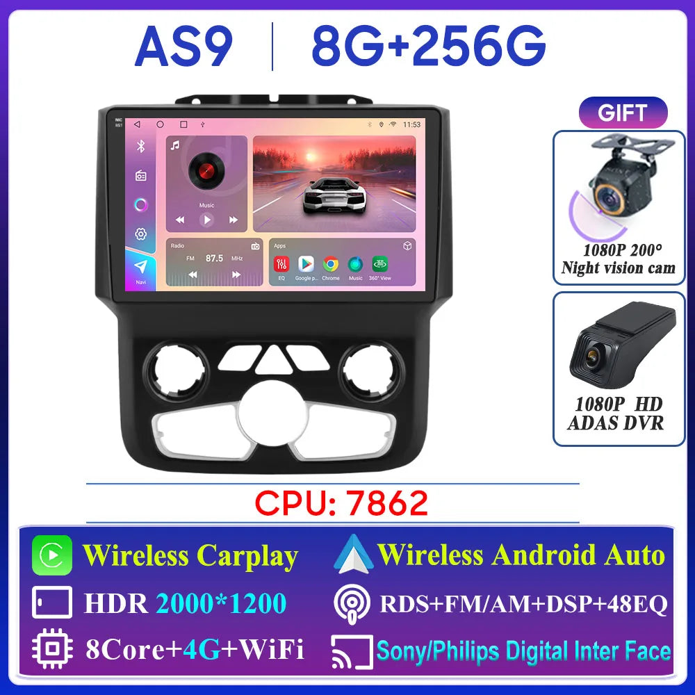 For Dodge Ram 1500 2500 3500 2013-2018 Car Radio Navigation GPS Carplay Stereo Android Auto Multimedia Player DVD Bluetooth 5G