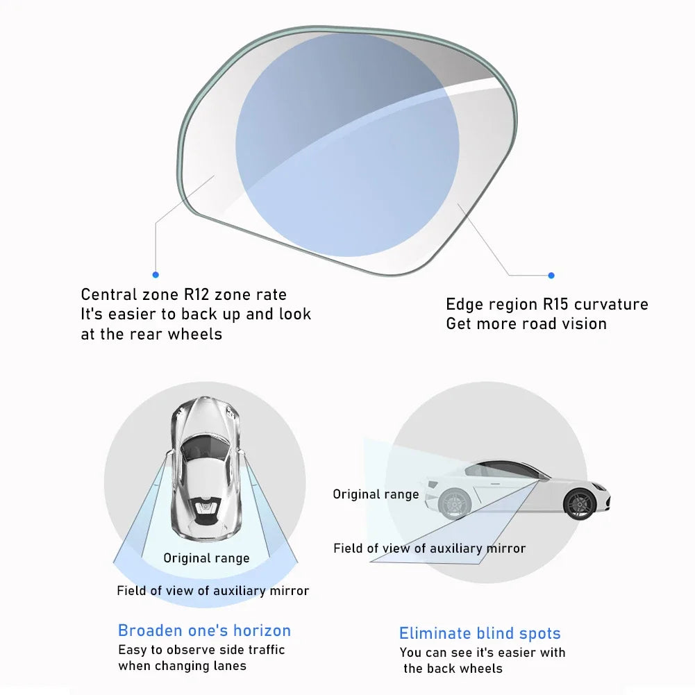 2PCS 360 Degree Adjustable Angle HD Glass Blind Spot Mirrors Car Rearview Mirrors Frameless Wide-angle Rearview Mirrors