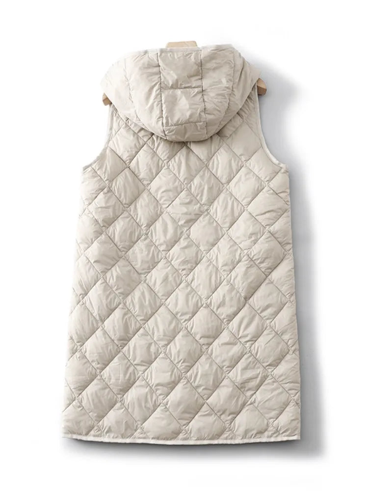Women's Lightweight Long Hooded Vest - Loose Padded Winter Layer - photo 5