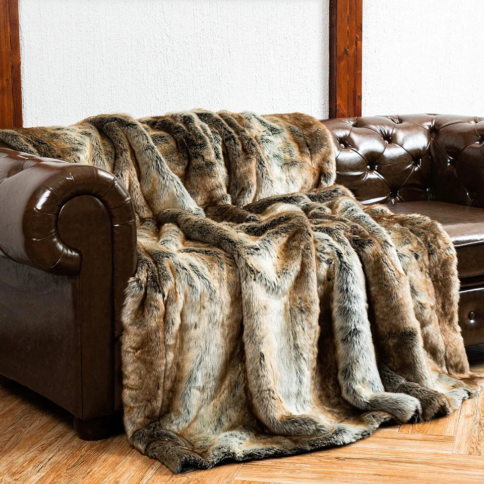 Faux Fur Throw Blanket, Fluffy Plush Sofa Throw
