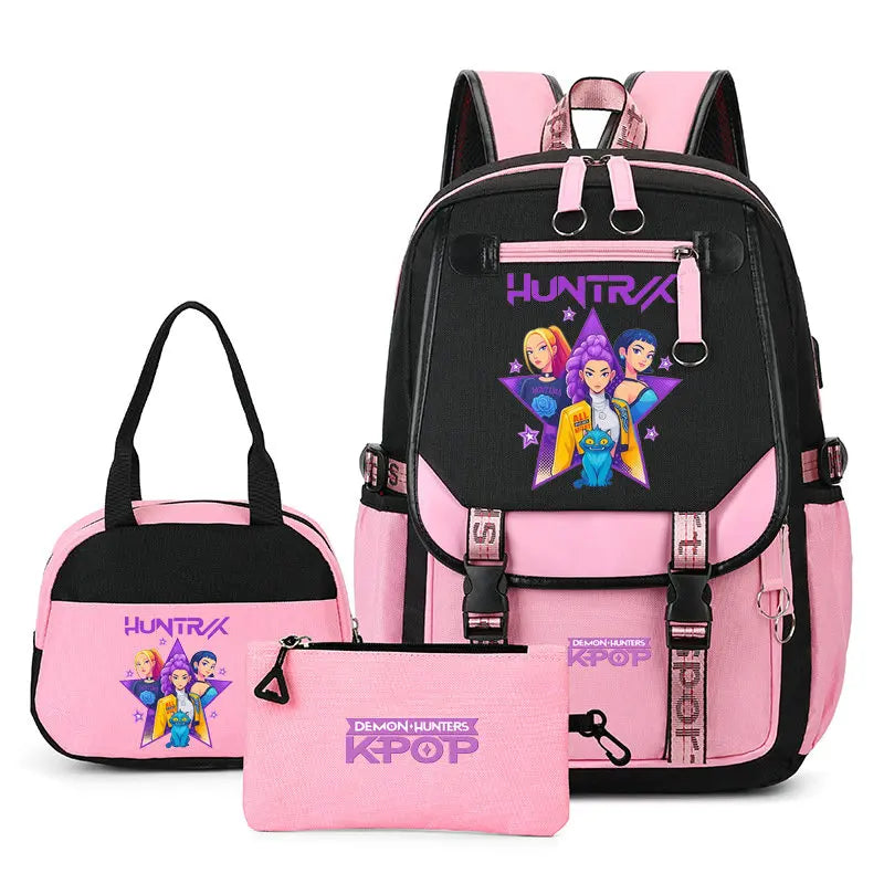 Mochilas Set KPop Demon Hunters Capacity Student SchoolBag For Teenager With Lunch Bags Backpack For Women Boys Girls Daily Use