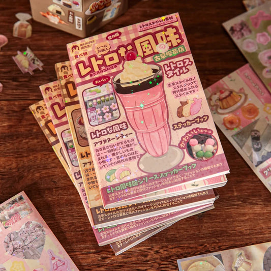 Y2K Food Sticker Book, 30-Page Retro Scrapbook Stickers