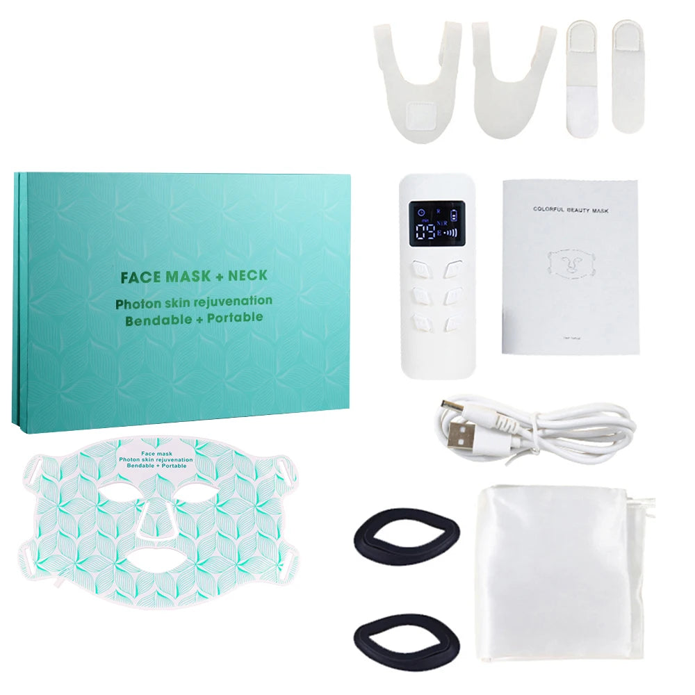 UBilli 8-Color LED Face & Neck Mask – Red Light Therapy for Anti-Aging, Wrinkles, Acne, Pore Control & Skin Tightening | CE Certified | Wireless