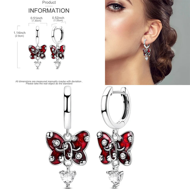 Sparkling Gold Woman Hoop Earrings 925 Sterling Silver Butterfly Colored Zirconium Earrings for Women Jewelry Anniversary Gift