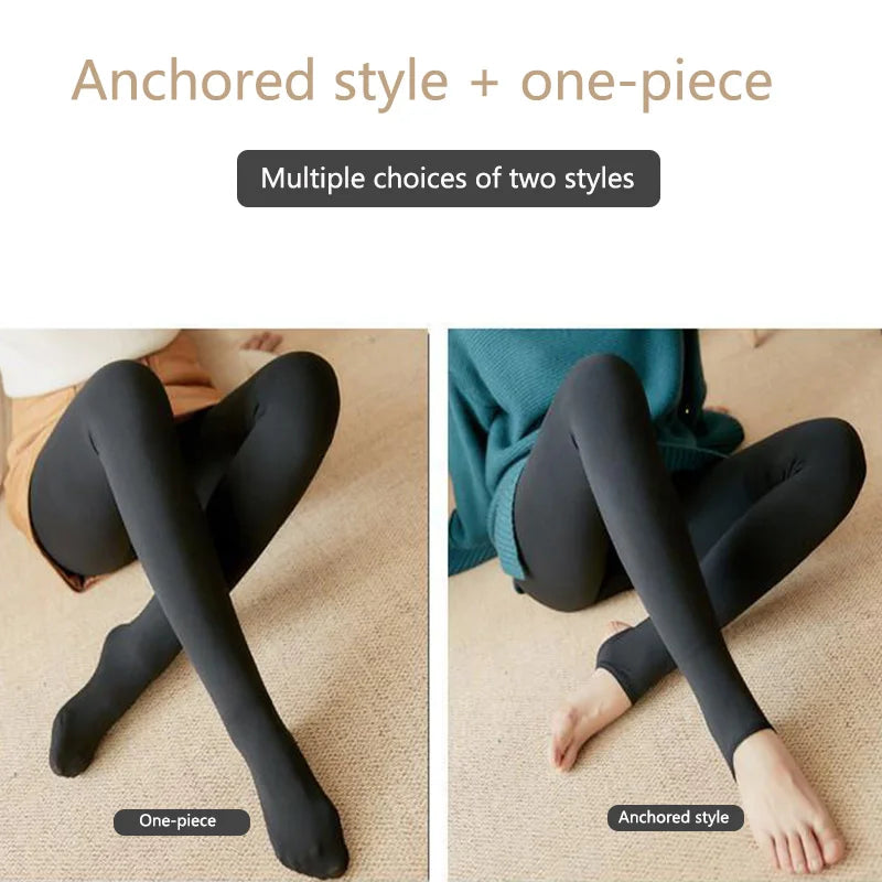 Women's Fleece Lined Pantyhose - Black Skin Effect Thermal Tights - photo 3