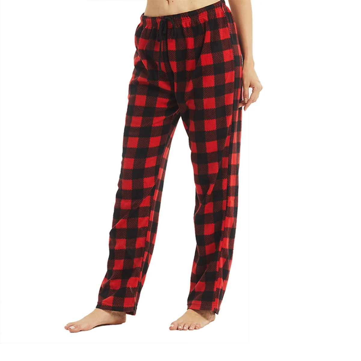 Women's Fuzzy Buffalo Plaid Pajama Pants - Drawstring Lounge Bottoms