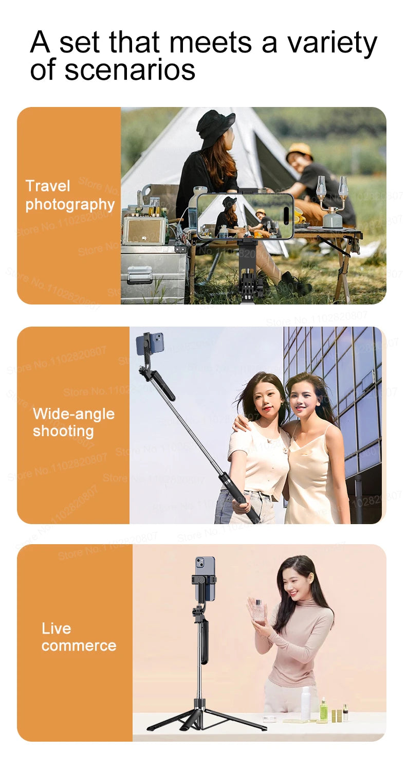 1.7M Extendable Bluetooth Selfie Stick Tripod – Wireless Remote & Fill Light for TikTok Live Streaming