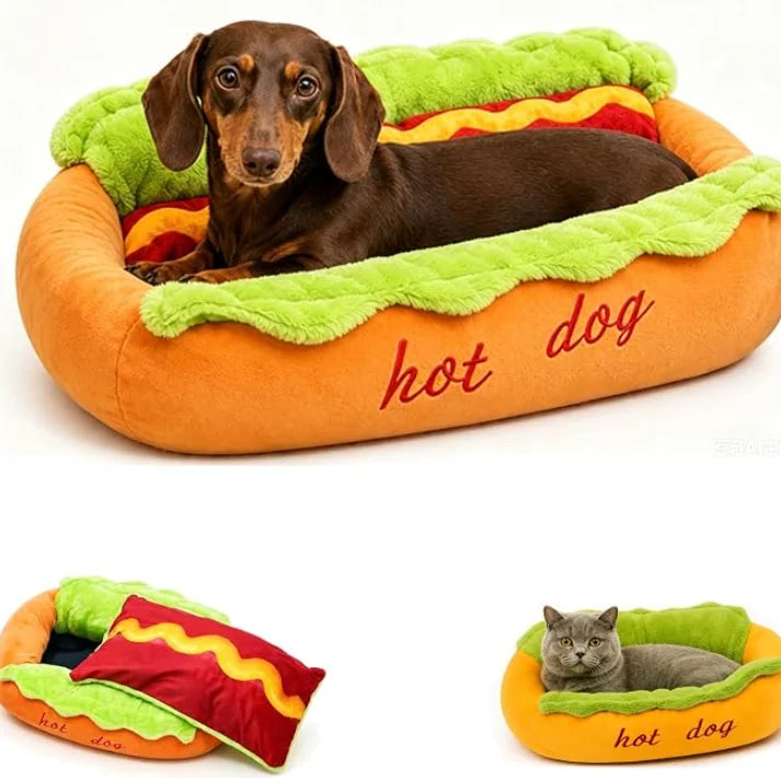 Hot Dog Pet Bed For Dachshund Cat Plush Removable Washable Pet Beds Soft Corduroy Non-Slip Bottom Pet Bed For Puppies Small Pets
