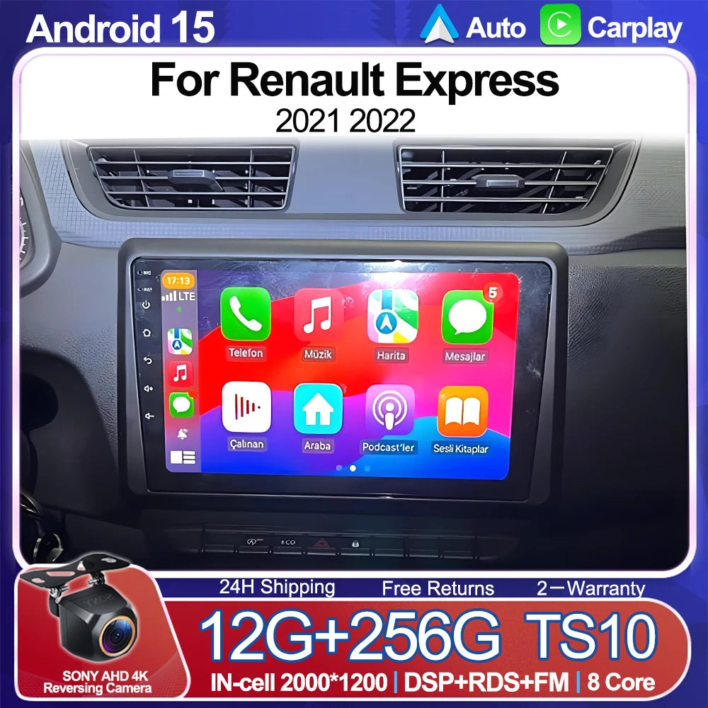 Android Car Stereo for Renault Express (2021–2022) — Wireless CarPlay, Android Auto, GPS, 5G WiFi