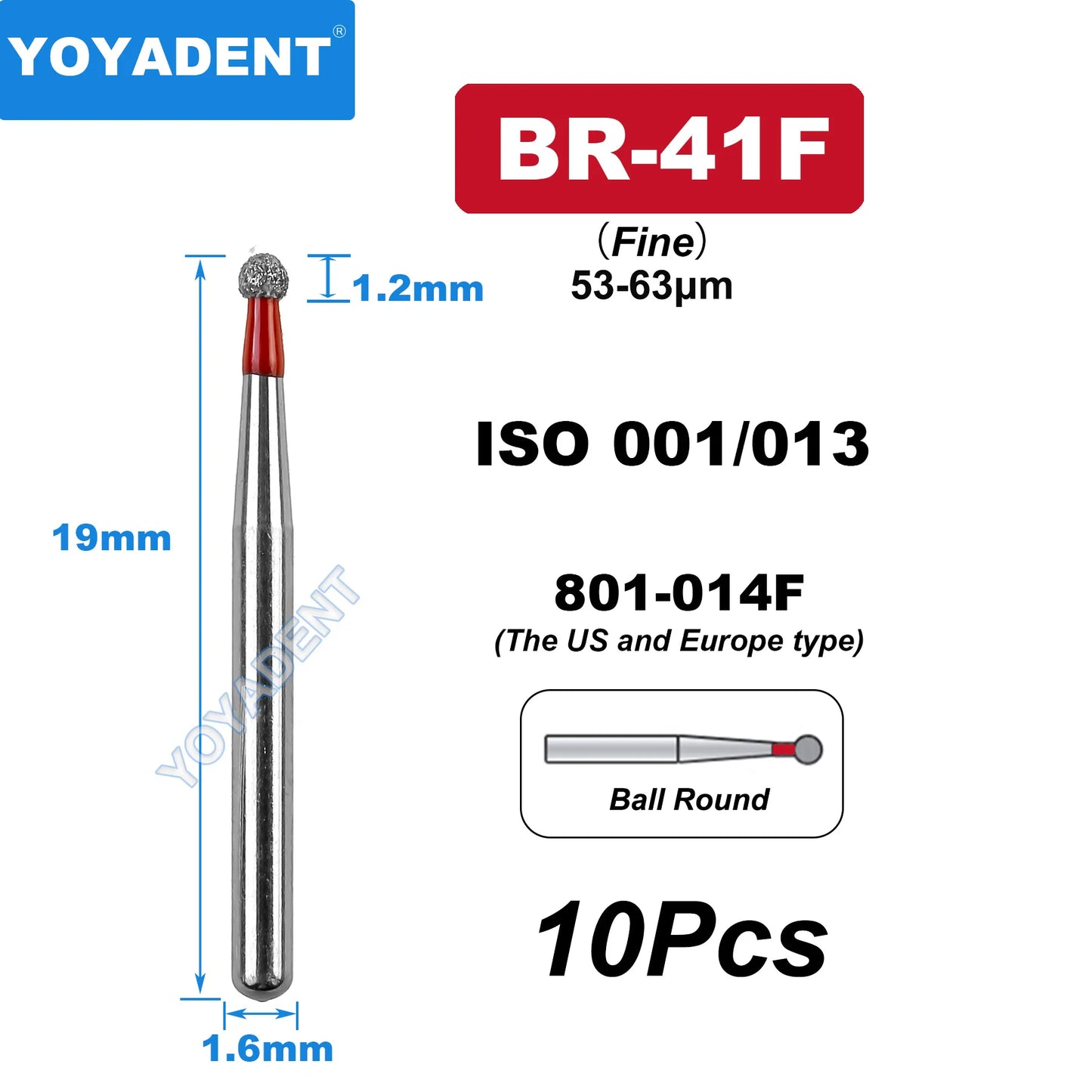 FG Fine Dental Burs Diamond Burs High Speed Turbines Drills Dental Lab Polishing Tools TR/TC/TF/FO/BR/SR/Type 1.6mm 10pcs/Pack