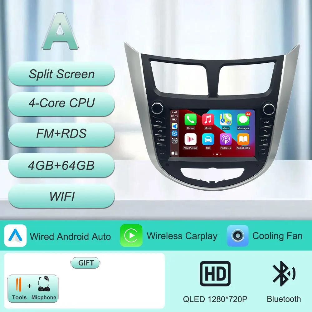 7" Android Car Radio for Hyundai Solaris Accent Verna 2010-2016 Wireless CarPlay Android Auto GPS WiFi BT FM Touch Screen Stereo
