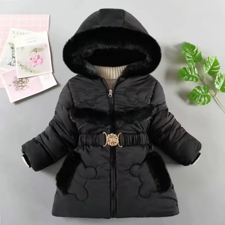 Girls' Hooded Winter Coat with Belt - Plush Lined Heavy Jacket - photo 8
