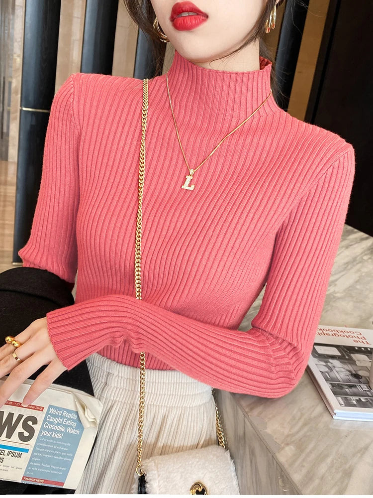 Women's Slim Mock Neck Sweater — Soft Knit Pullover