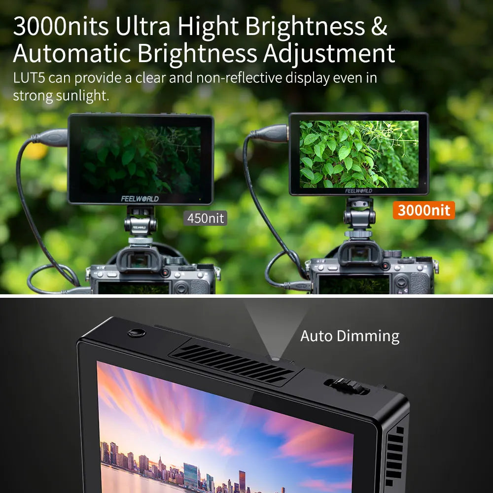 FEELWORLD 5.5 Inch 3000nit Ultra Bright Touch Screen Camera DSLR Field Monitor 4K HDMI Instal Kit for  Gimbal Rig Youtube LUT5