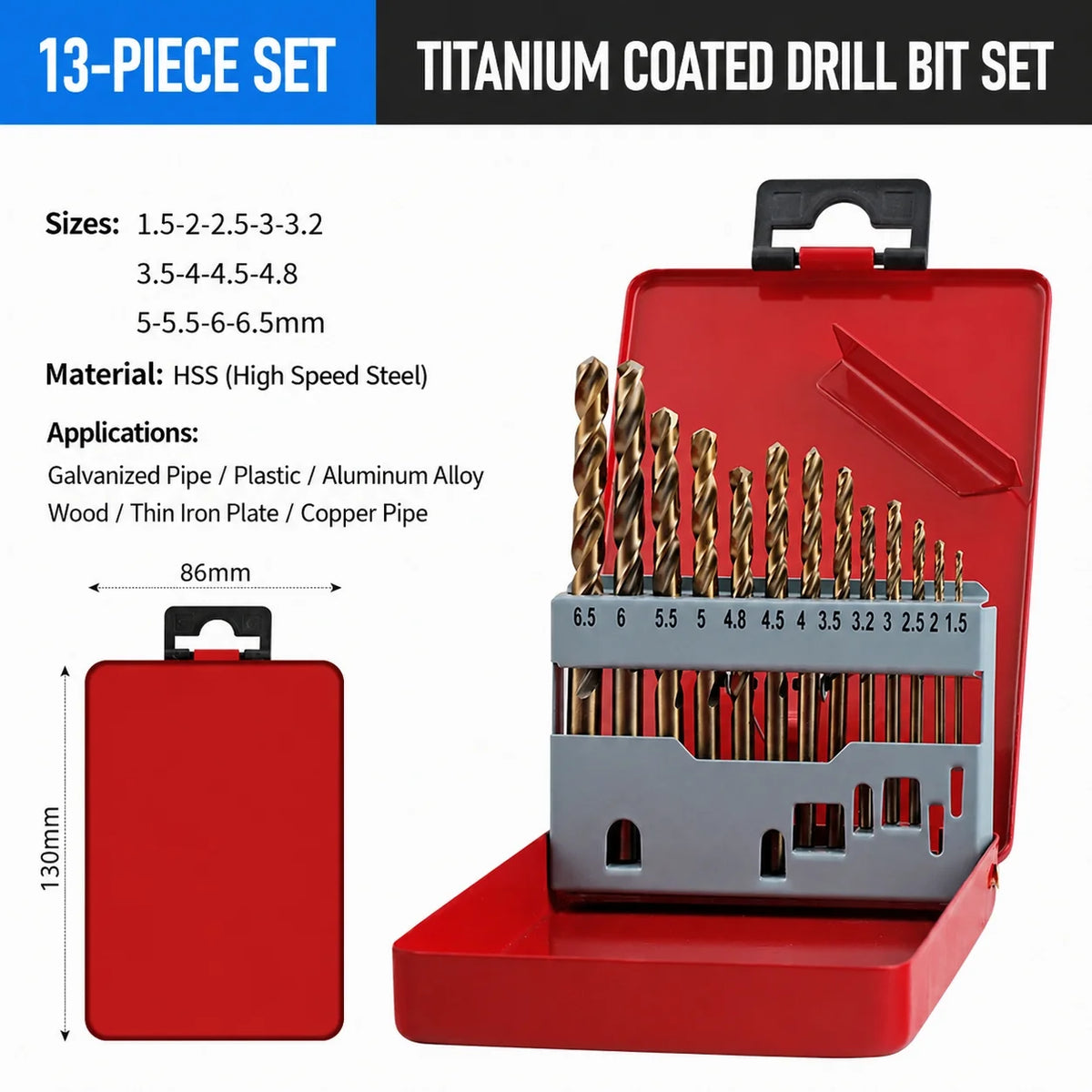 Twist Drill Bit Set for Metal, Wood, Masonry & Concrete