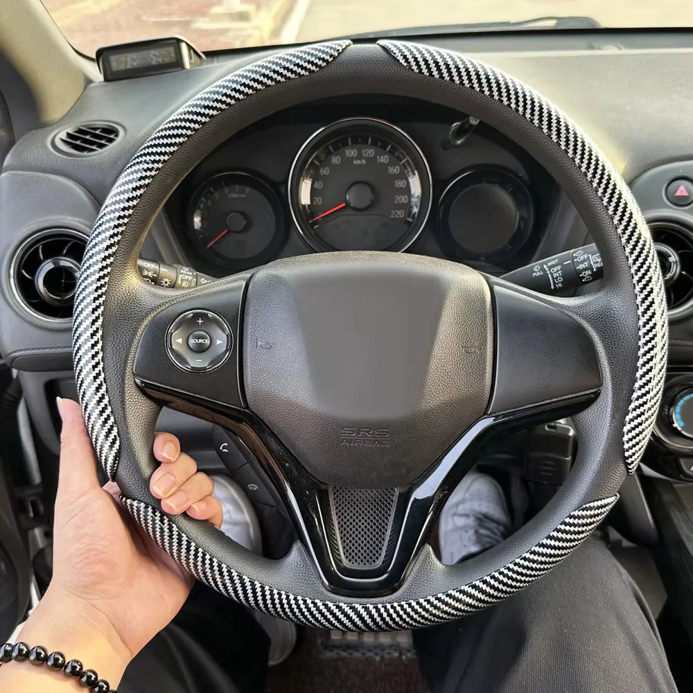 3PCS Car Steering Wheel Cover Warm Winter 38cm Round Steery Wheel Universa Glossy Laser Carbon Fiber Auto Interior Accessories