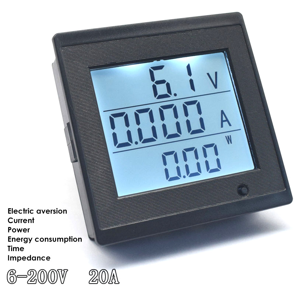 DC 6-200V 20A Voltage Current Meter LCD Digital Display Power Consumption Impedance Multi-Function Meter Tester Tools With Alarm