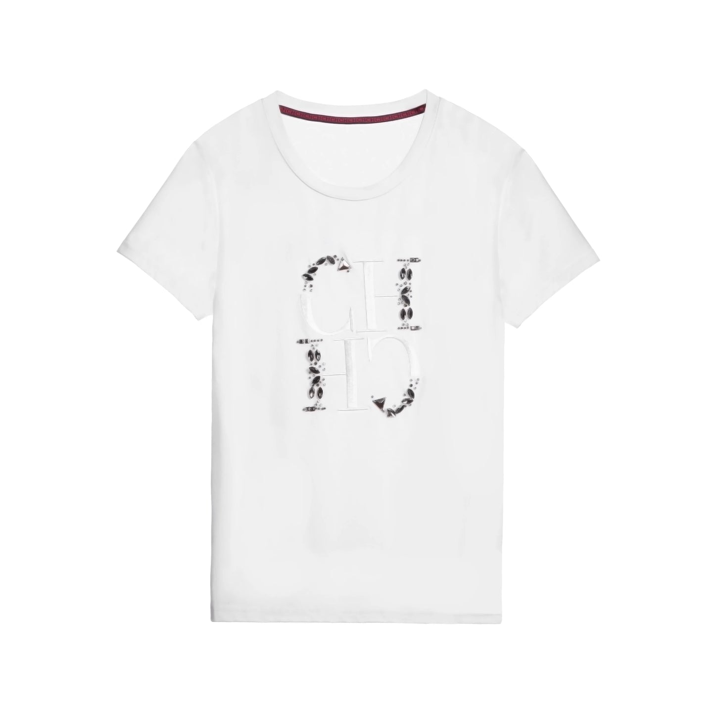 CHCH Women's Hand-Embroidered Short-Sleeve Round-Neck T-Shirt — Beige