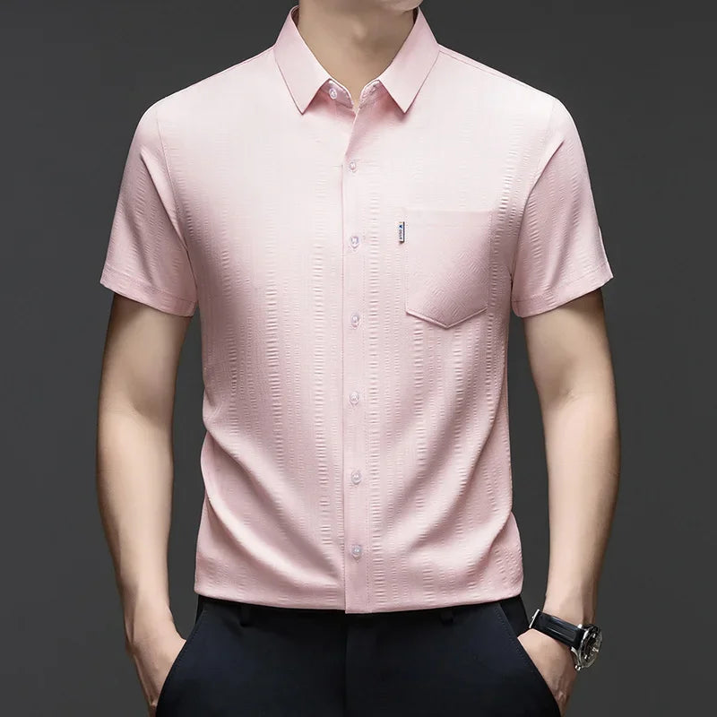 Men's Short-Sleeve Shirt - Loose Fit Button-Front, Chest Pocket