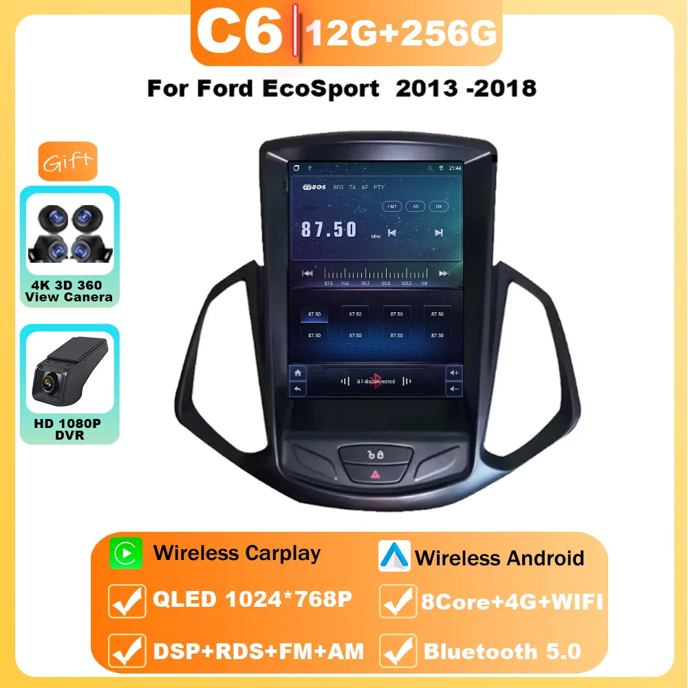 9.7" Car Stereo with Apple CarPlay & Android Auto, Compatible with Ford EcoSport (2013-2018)