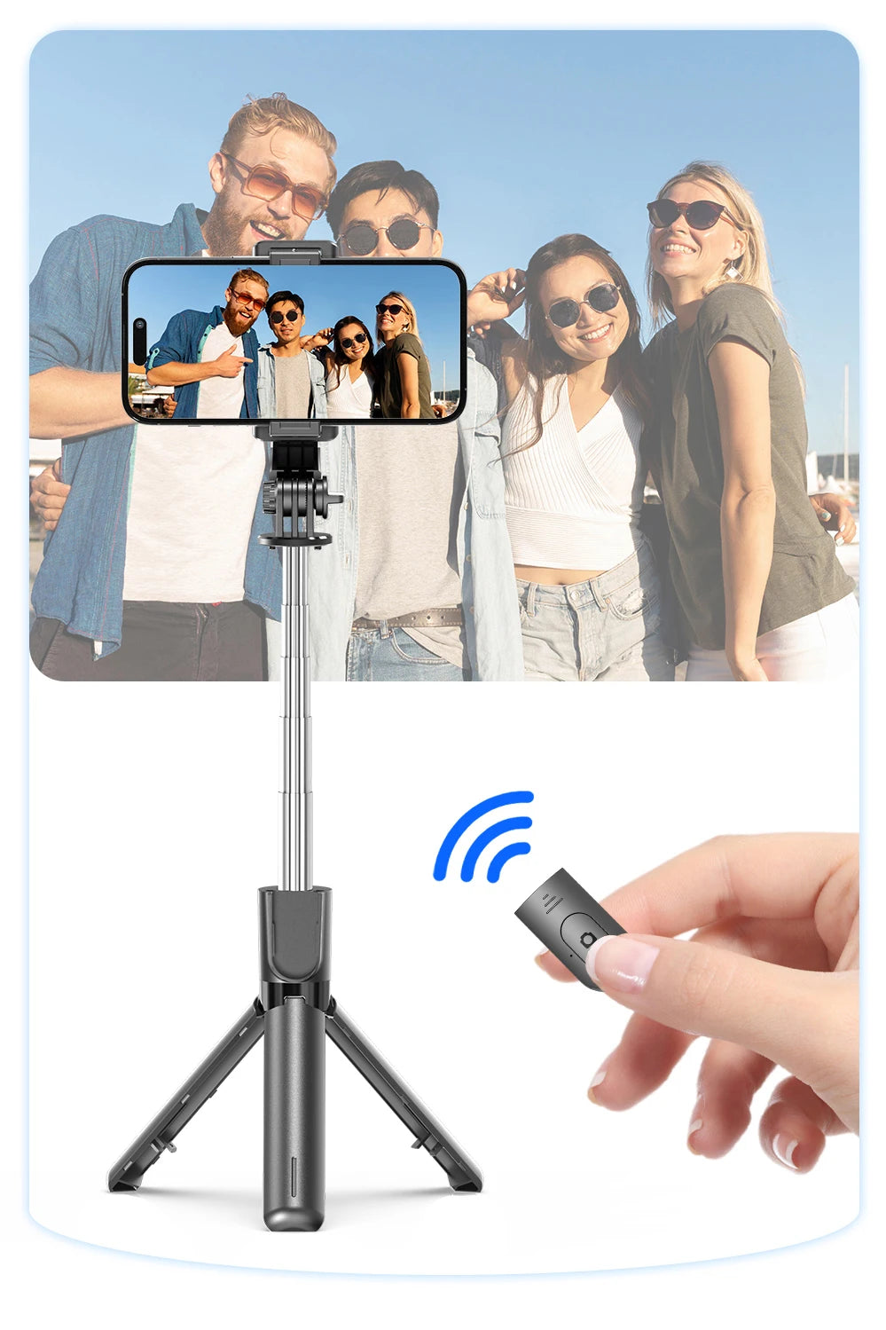 F01 Portable 6 Section Extendable Tripod Stand Lightweight Detachable Phone Holder 360 Degree Rotatable Bluetooth Selfie R