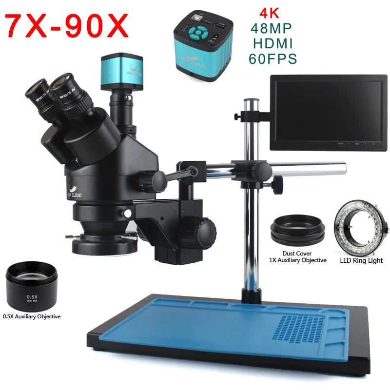 Trinocular Stereo Microscope — 3.5X–90X, 48MP 4K HDMI Camera