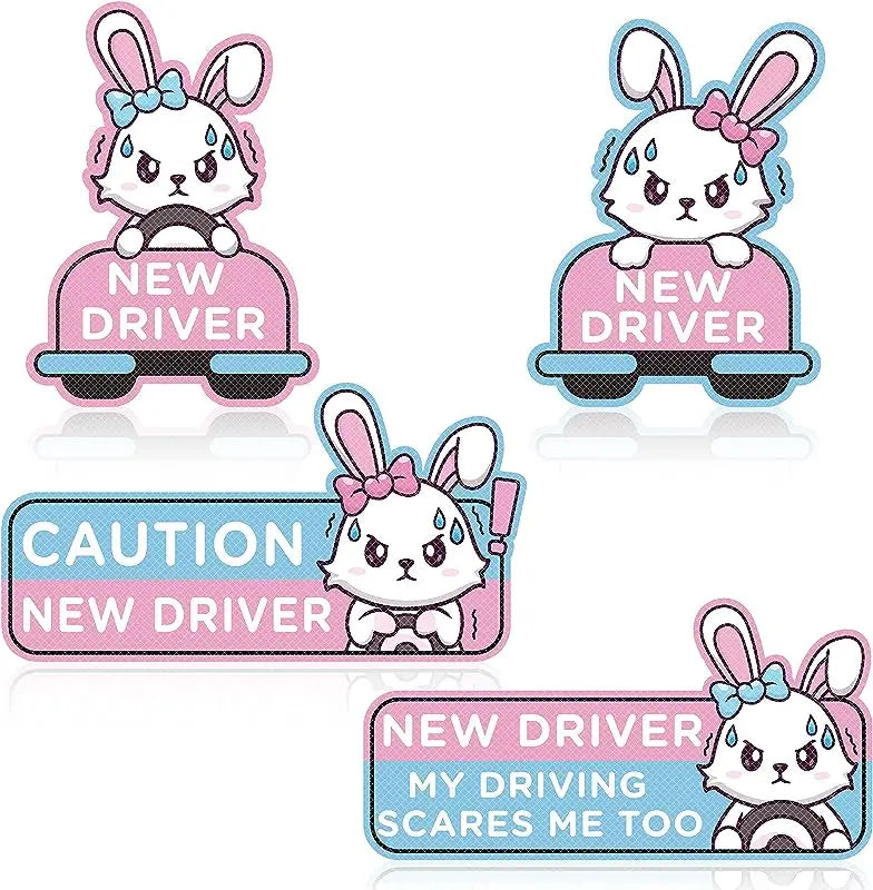 Cartoon Cat Student Driver Car Magnet – Cute Reflective New Driver Safety Bumper Sticker (Reusable)