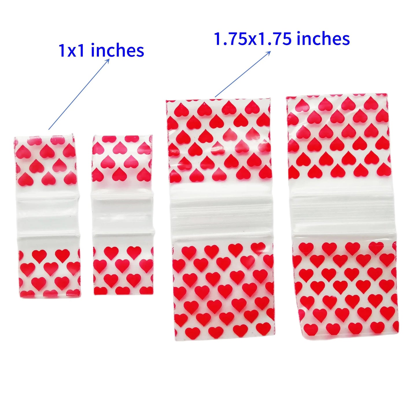50-100pcs Mini Reclosable Storage Baggies - 1.75" Zip Craft Bags (Heart Print)