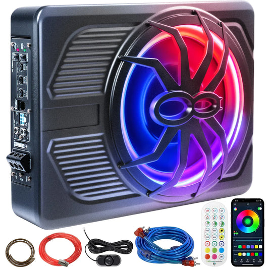 10 Inch Car Speakers Active RMS 80W Stereo Pure Bass Installed Under The Seat Ultra-Thin Subwoofer APP Control Colorful Light