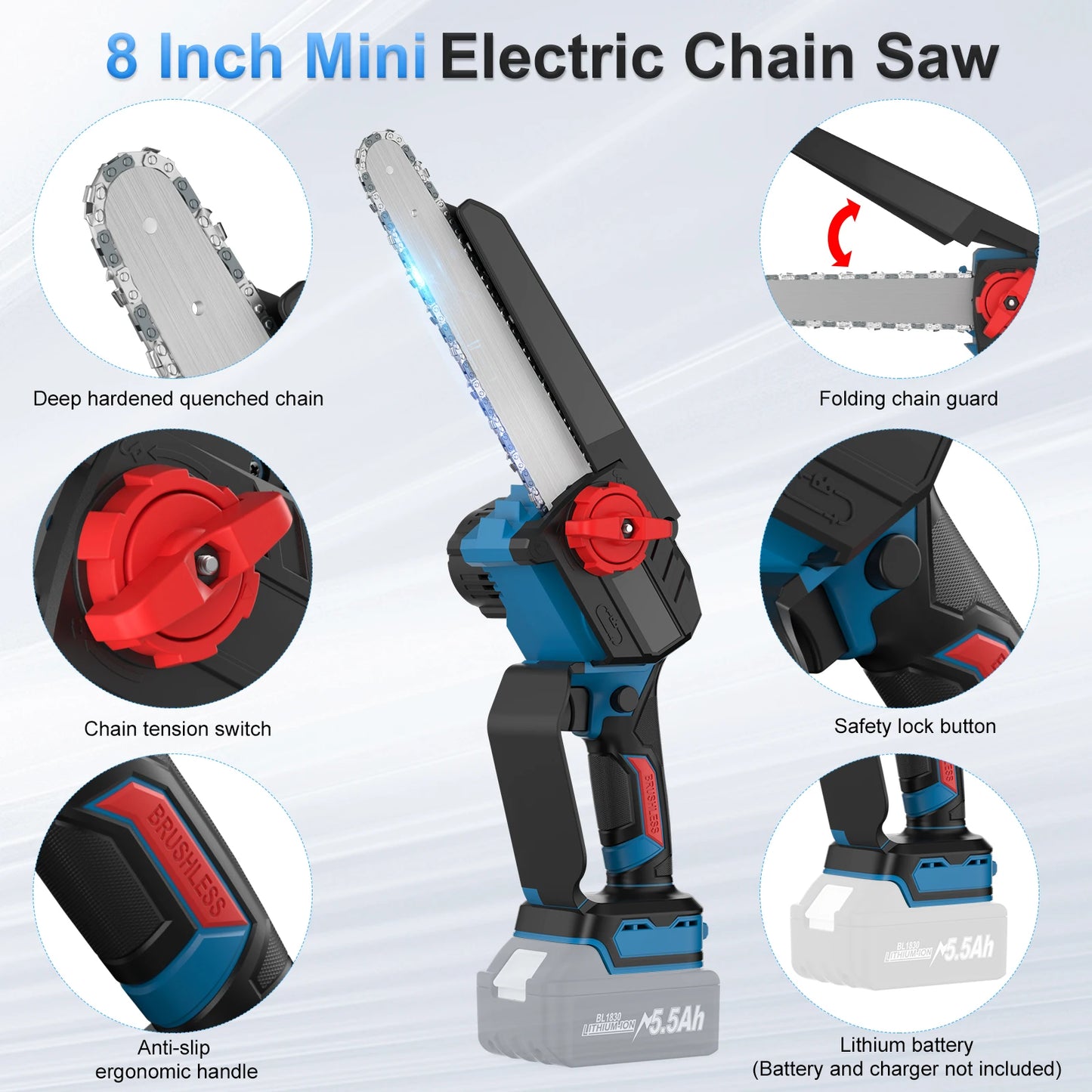 Nananuu 8" Mini Cordless Chainsaw – Brushless Motor for Makita 18V Battery | Wood Cutting Power Tool