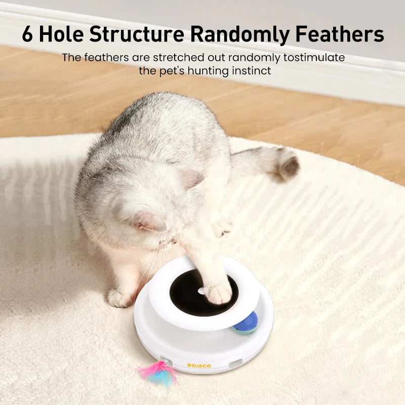 ROJECO 2-in-1 Smart Cat Toy – Automatic Feather & Fun Ball Interactive Toy Set | 5 Modes Electronic Pet Toy