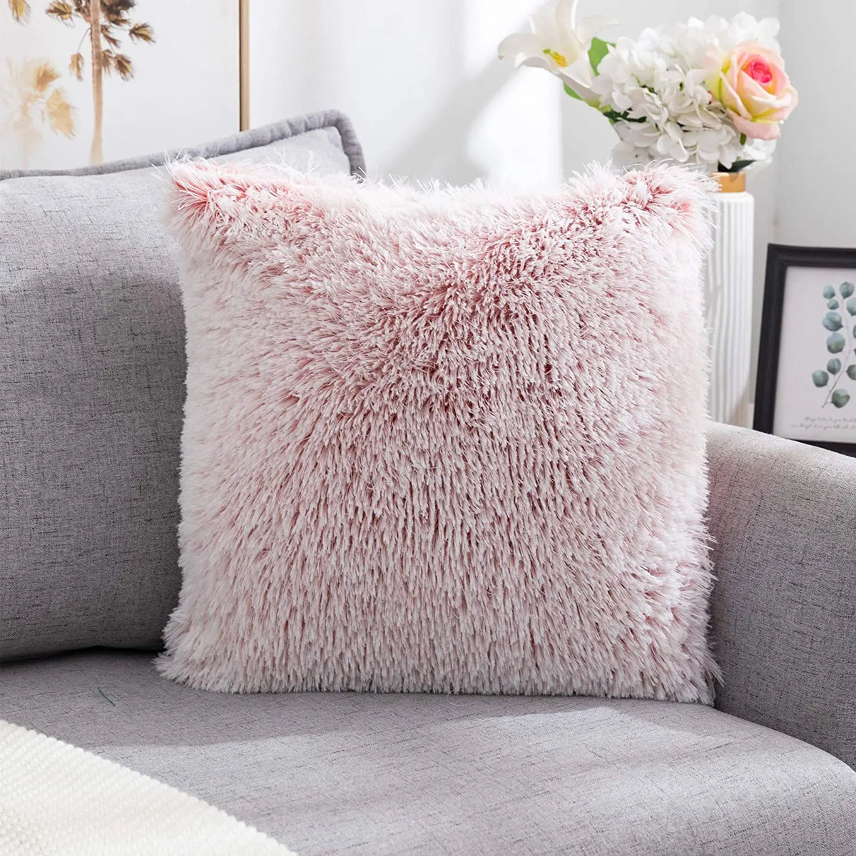 Soft Fur Cushion Cover 43x43cm - Plush White Decorative Pillow Case - photo 12