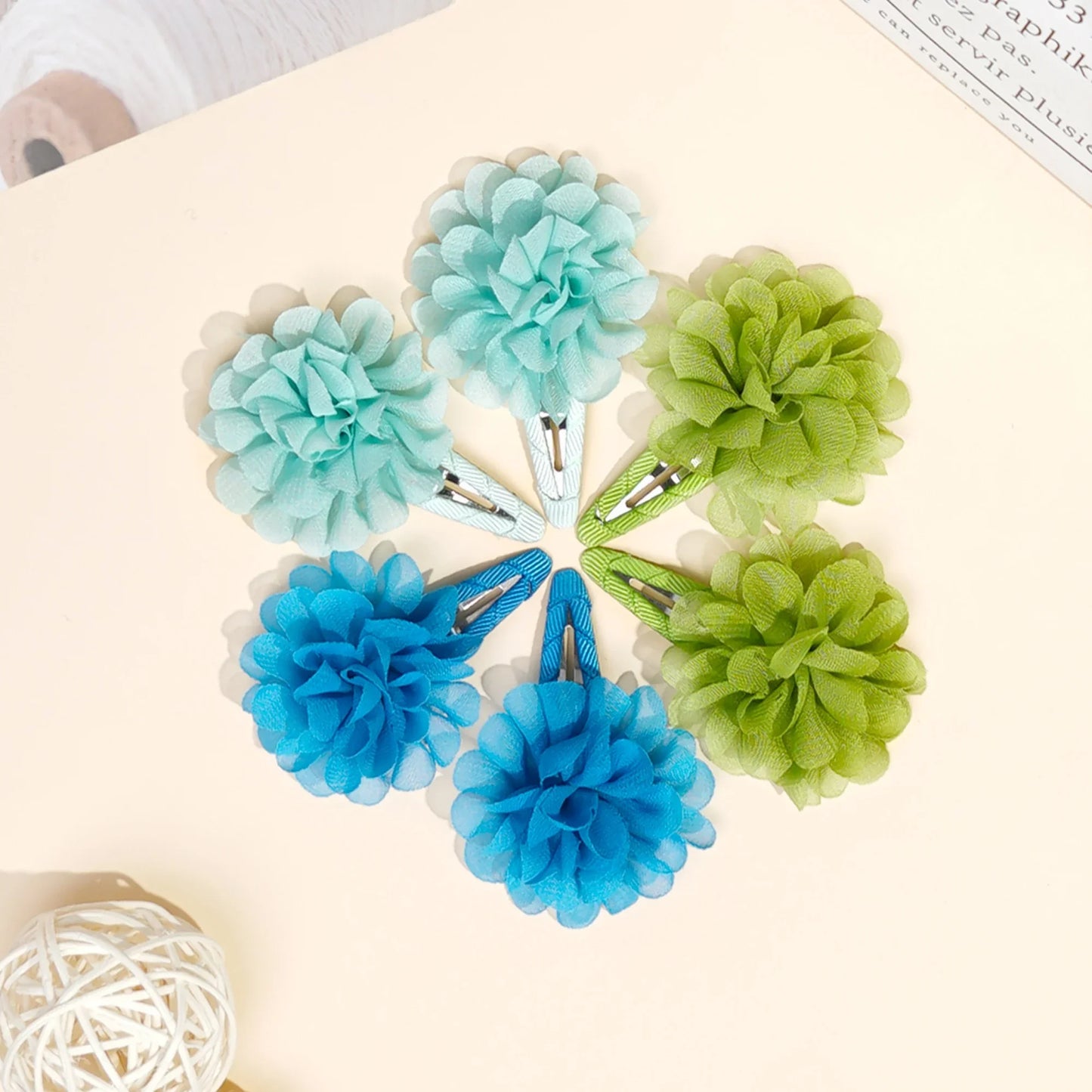 6Pcs Cute chiffon flower Anti slip bangs hair clip princess hair accessory suitable for girls daily use a choice as a gift