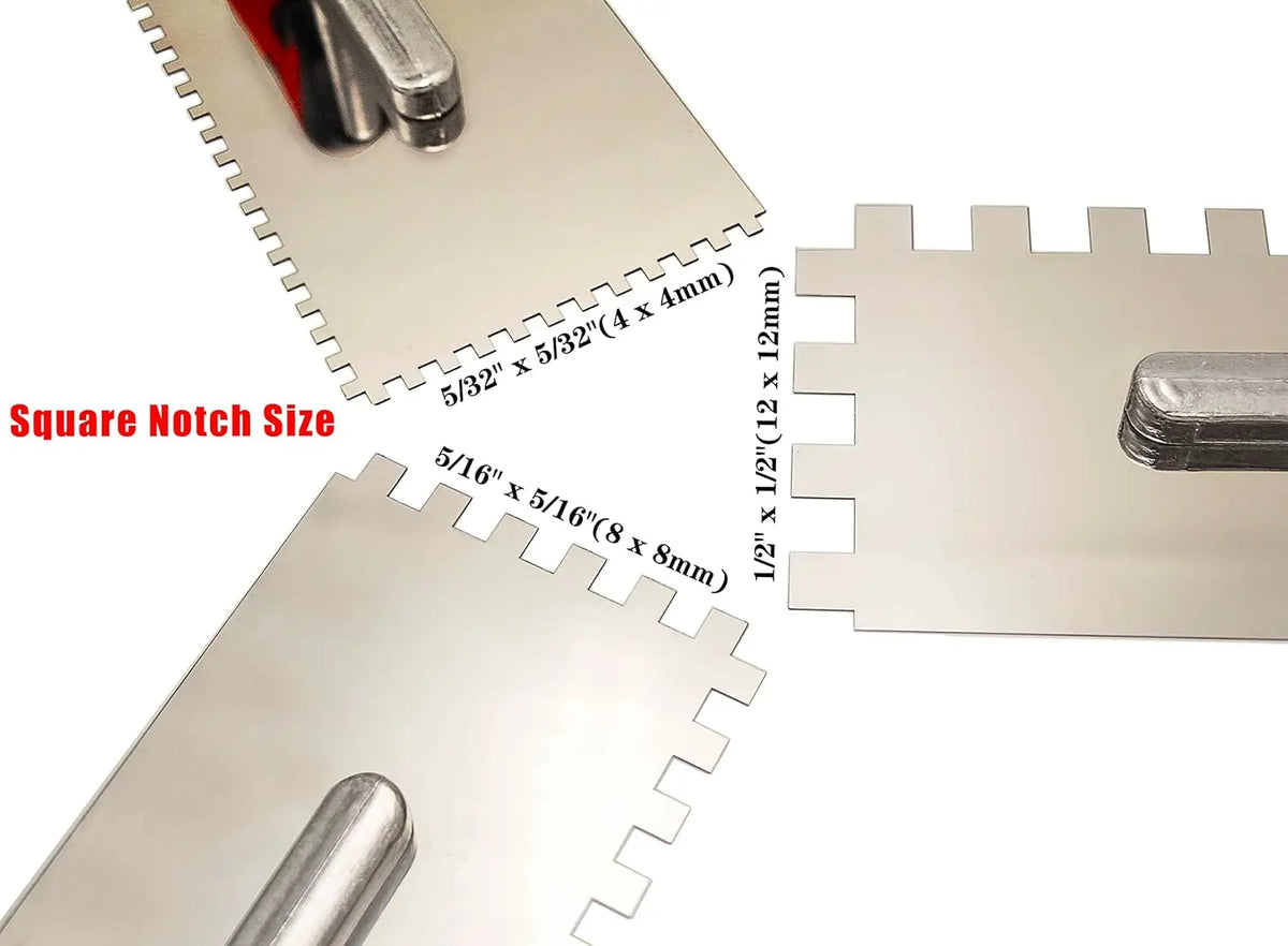 Square Notched Trowel, Stainless Steel Wall & Floor Tiling Tool