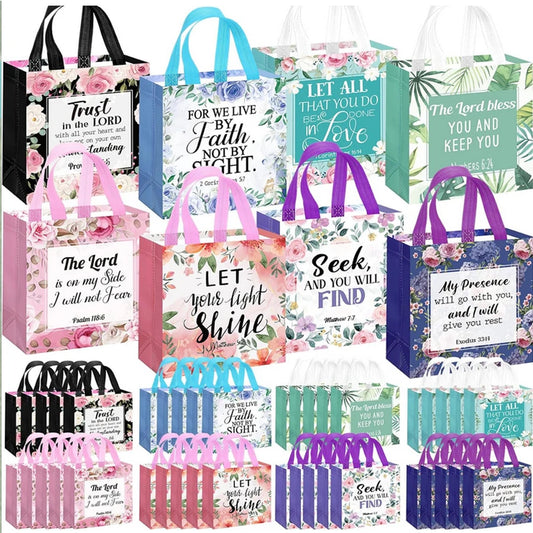 Bible Verse Gift Bags with Handles (32-Pack) - Reusable Christian Baptism Tote Bags
