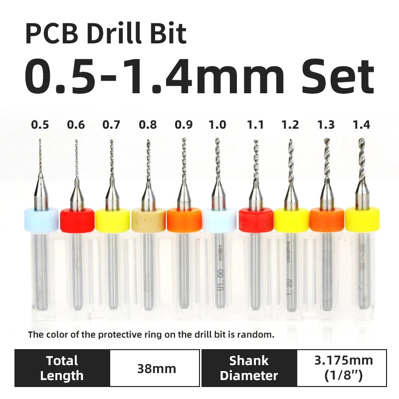 TOOLEYE 10pcs PCB Drill Bit Set Micro Drills Printed Circuit Board 1/8" Shank Mini CNC Drill Bits 0.1-3.175mm Drilling Tools