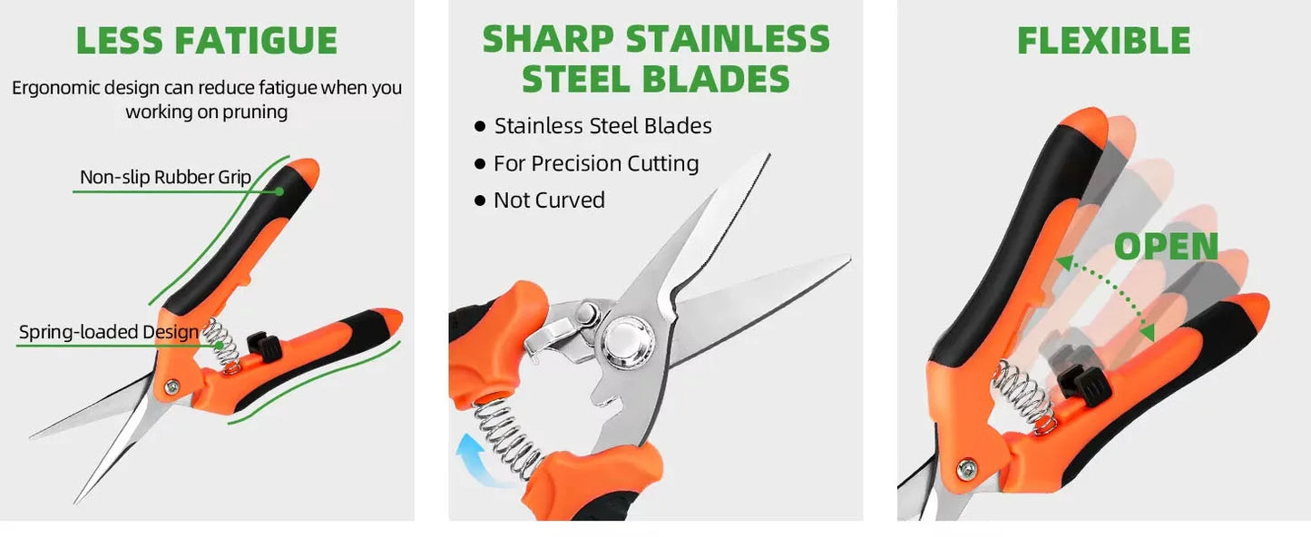 3PCS Gardening Scissors Set – Ergonomic Non-Slip Bypass Pruning Shears with Safety Lock | Beginner Garden Kit