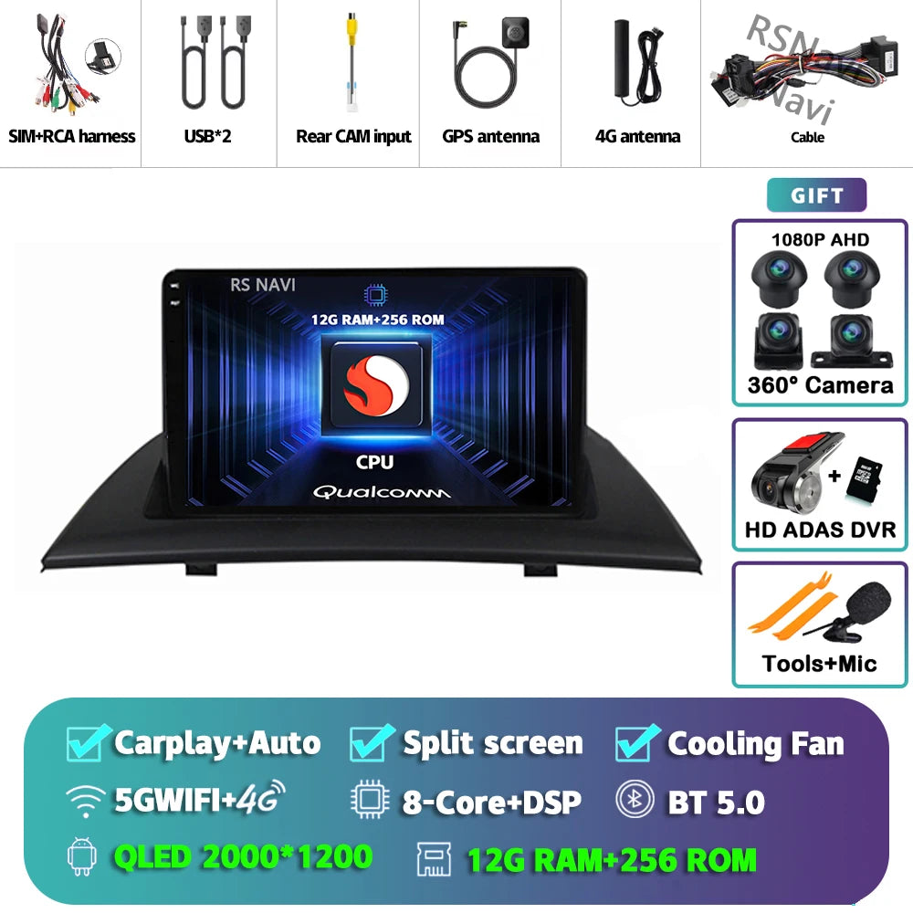 Android 16 Carplay Auto For BMW X3 E83 2004 - 2012 Car Radio GPS Player Multimedia stereo 360 Camera Navigation Video AI Voice